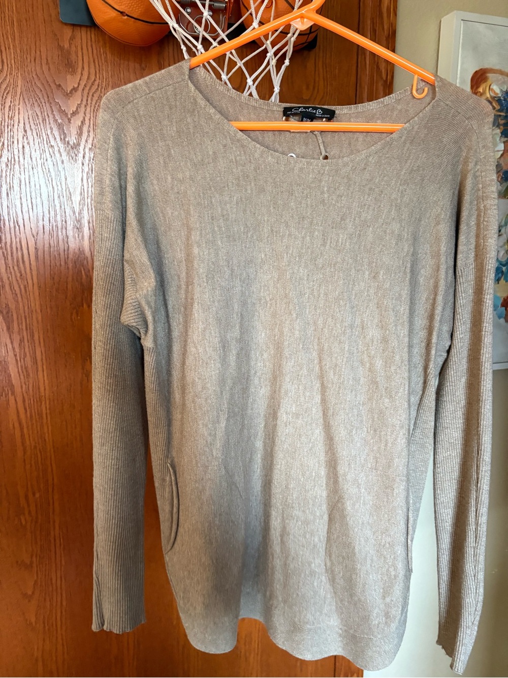 CHARLIE B Light Taupe Crewneck Sweater